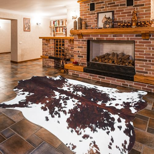 Guyi RareTappeto in pelle bovina, 6,2 x 7,18 m, stampa mucca, per camera da letto, soggiorno, sala da pranzo, marrone con animali, antiscivolo, decorazione per la casa