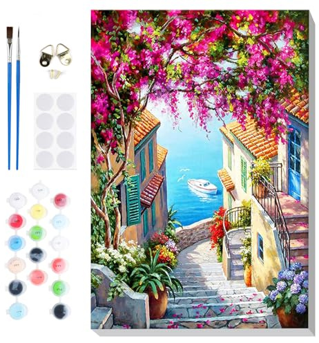 Lxmsja Pintar por Numeros Adultos Paisaje con Marco, DIY Cuadros para Pintar por Números, Pintar con Numeros Adultos Lienzos, Pintura Acrilica Manualidades Decoracion Hogar Pared 20x30cm