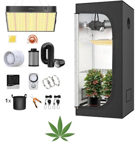 JUNG Growbox Komplettset Anbau Set mit LED Vollspektrum Grow Lampe Dimmbar, 40x40x120 cm, mit Ventilator, Abluft Aktivkohlefilter, Growzelt Anzucht Gewächshaus, Grow Tent Complete Set