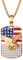 Flongo USA Flag Anhänger Halskette：Edelstahl vergoldet amerikanische Flagge Adler Kette mit Zirkonia American Flag Halsreif Hip Hop Medaille Schmuck Herren Damen Geschenk USA Unabhängigkeitstag