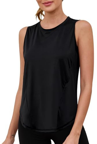 Terecey Debardeur Sport Femme Été Haut de Yoga Shirt Respirant Décontracté Running Fitness Tank Tops Col Rond sans Manches
