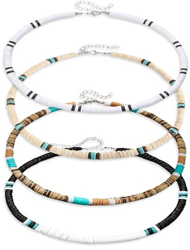 ORNAROVI 4 Pezzi Collana di Conchiglie Puka per Uomo, Collana Estiva da Spiaggia per Donne e Uomini, Collana con Perline di Guscio di Cocco Marrone, Collana Girocollo da Surfista per Uomo, Collana