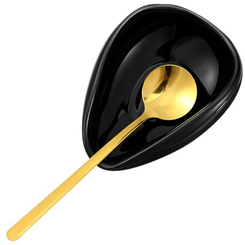 Ceramic Coffee Spoon Rest with Coffee Spoon, Black Coffees Spoons Holder for Kitchen Counter, Coffees Bar Accessories for Gift, Spoons Rest for Tea, Spice, Decorative Piece