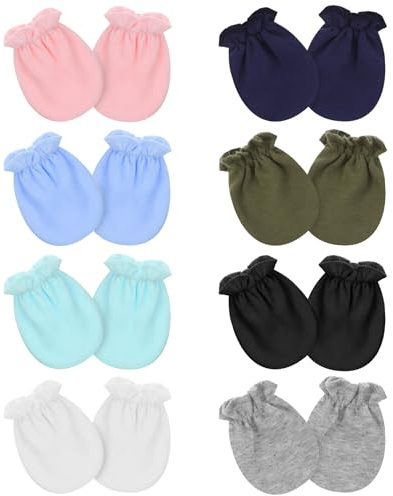Lusofie Lot de 8 paires de moufles pour bébé nouveau-né (0 à 6 mois), respirantes, élastiques, résistantes aux rayures, cadeaux indispensables pour bébé garçon et fille