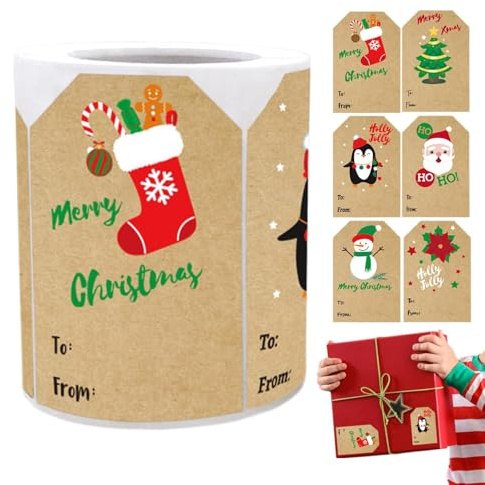 Christmas Cartoon 250 Pieces Removable Name Tags,Decorative Party Labels For Packaging Boxes Activities Manual Envelopes Adults Family