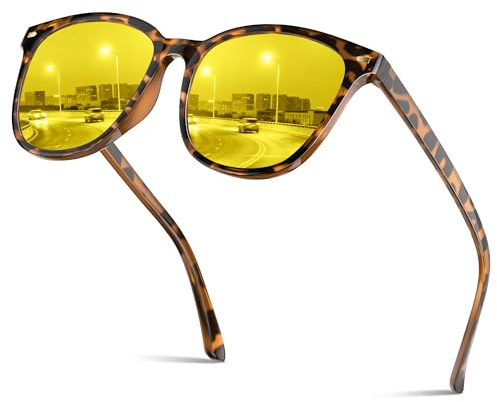 Foliful Night Driving Glasses for Women Lightweight Anti Glare Night Vision Glasses With Polarized Yellow Lens, Tortoise/Yellow Lens