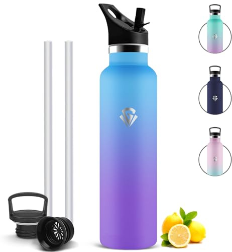 Mujigaga Gourde Isotherme 1l, Anti Fuite Bouteille Isotherme, Bouteille d'eau en Acier Inoxydable avec Paille, Gourde Sport Inox sans BPA pour Sport, Camping, École
