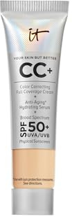 IT Cosmetics CC+ Cream Travel (Medium) - Natural Full Coverage Foundation With SPF 50+, Color Corrector & Anti-Aging Hydrating Serum, Hyaluronic Acid + Peptides, Up To 24H Wear - 0.4 fl oz