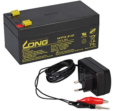 AGM BLEI Batterie 12 V 3,3 Ah compatible avec onduleur gel 3,3 Ah + chargeur