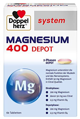 Doppelherz system MAGNESIUM 400 DEPOT – Magnesium als Beitrag für die normale Funktion der Muskeln und des Nervensystems – 60 Tabletten