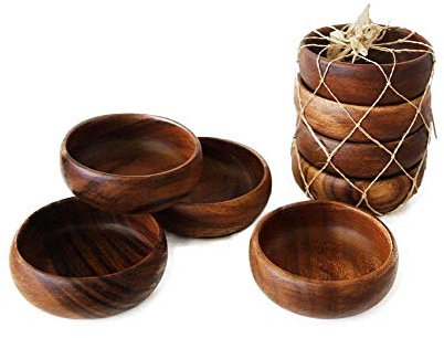 BSRN Handgefertigte Akazienholz-Teller, Set mit 4 Schalen, 10,2 cm, Rustikal, 0,2 Liter, Handarbeit