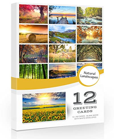 12 x Landscape Folding Greeting Cards with Envelopes. Blank inside for all occasions