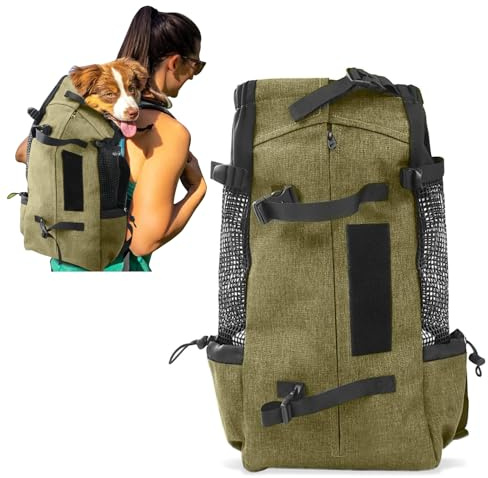 PETCUTE hundryggsäck, reseväska/ryggsäck för hund och katt, andningsbar husdjursryggsäck med bekväm tjock axelrem för husdjur, 5 kg, ljusbrun