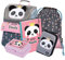 Baagl Schulranzen Mädchen Set 5 Teilig - Schultasche ab 1. Klasse - Grundschule Ranzen mit Brustgurt - Ergonomischer Schulrucksack (Panda)