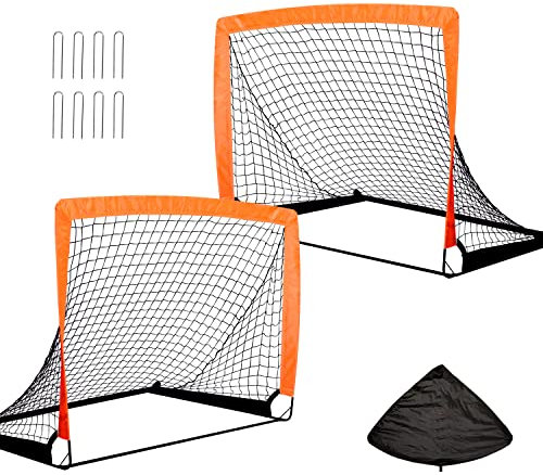 OYE Faltbares Set mit 2 Fußballtornetzen, sofortiges Pop-Up-Spiel-Fußballtornetz für Fiberglasstangen, Outdoor-Sport, Training, Teenager, Erwachsene, Fußball mit Tragetasche, 122 x 91 x 91 cm