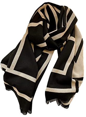 JERLA Cashmere Feel Scarf winter warm large soft Shawl wrap Scarf for women (Black geometry)