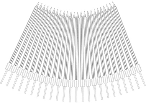 URAQT Metallico Candeline, 24 Pz Torta Compleanno Lunghe Sottile Candele con Supporti, Candele Compleanno Candeline Torta Decorazioni per Feste, Accessori per Feste(Argento)