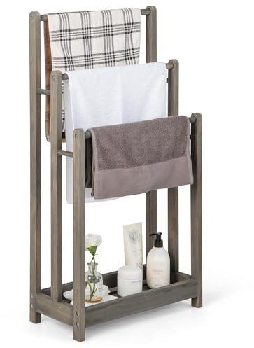 Multigot 3-Tier Towel Rack, Freestanding Bathroom Towel Rail with Bottom Shelf and Anti-toppling Device, Modern Rust-Resistant Bathroom Organizer (Vintage Grey)