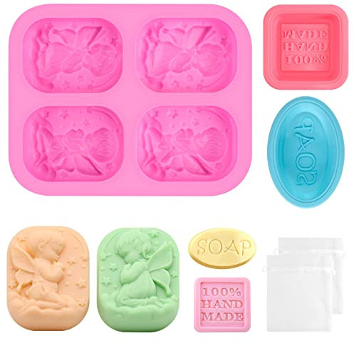 3 Moldes para Jabones Artesanales, Molde Rectangulares de Jabón de Silicona, Molde para Hacer Jabón de Grado Alimenticio, 4 Cavities Rectangular, Ovalado y Cuadrado Mold para Handmade Velas, Pastel