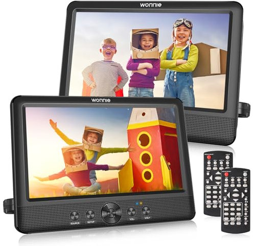 Portable DVD Player for Car, WONNIE 10.5 Two DVD Players Dual Screen Twins CD Player
