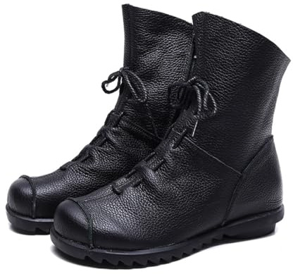 Ulalaza Bottines imperméables en cuir PU pour femme - Bottines de combat confortables et imperméables - Fourrure chaude - À enfiler - Classiques - Mode - Plusieurs couleurs - Bottes d'hiver