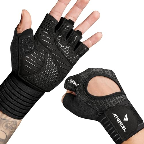 ATERCEL Guantes de fitness para hombre y mujer, guantes de entrenamiento de fuerza, muñequeras para crossfit, levantamiento de pesas, gimnasio y entrenamiento corporal