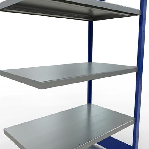 qpool24 Anbauregal, Fachbodenregal Stecksystem MULTIplus250, 2000 x 1000 x 600 mm (HxBxT), 5 Fachböden, Längenriegel, RAL 5010 enzianblau/verzinkt