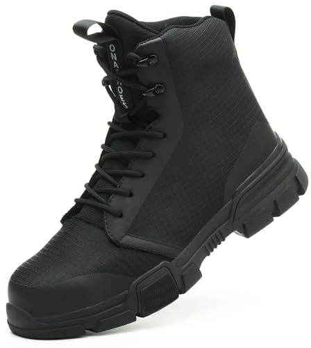 Rona Shoes Bottes de Sécurité Chaussures de Sécurité Baskets de Sécurité Chaussure de Travail Légère Confortable Femme Homme Armor Black EU 43