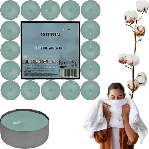 Sicignano | Lumino Candele Profumate Cera Tea Light Cotton Confezione 25 Pezzi, Dimensione 3.8x1.9h cm, Durata 4 ore, Utili per Decorazioni Casa Cena Atmosfera