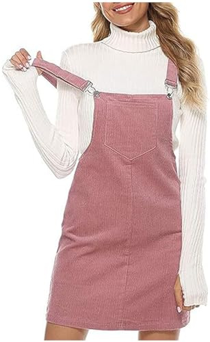 Women's Dress Pinafore Dress Clearance Corduroy Dungarees Sleeveless Vintage Cami Dresses A-Line Mini Overall Dress Ladies Dress Casual Party Dress Corduroy Solid Pocket Front Wide Straps