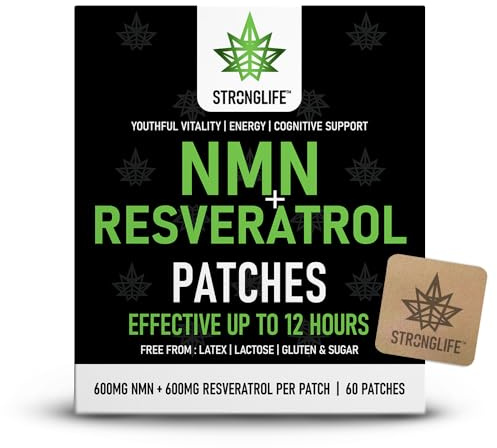 NMN & Resveratrol Patches – High Strength NMN Supplements UK Pure – High Absorption, 12 -Hour Release – Supports Cellular Health, Anti-Aging & Skin Vitality – 30 Patches