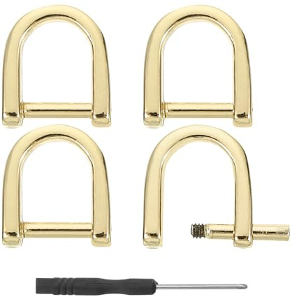 sourcing map D-Rings Screw in Shackle, 4Pcs 0.59 Inch Zinc Alloy Horseshoe U Shape D Ring Buckles for Purse DIY Leather Craft Keychain, Gold