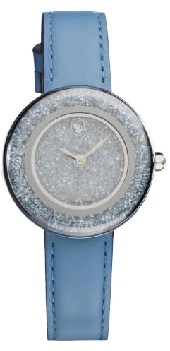 Swarovski Crystalline Lustre Watch, Swiss-Made & Water-Resistant Stainless Steel Wristwatch with Blue Crystals and Blue Italian Calfskin Leather Strap, Part of The Crystalline Collection