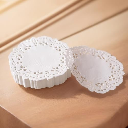RUIYWEN 100 Fogli di Carta Pizzo Bianco Rotondo Centrini di Carta per Torte, Dessert, Cupcake, Snack, Pizza, Ciambelle, Biscotti, Cibi Fritti (11,4cm)