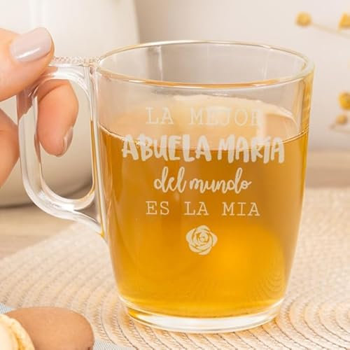 Wanapix | Taza de Té Personalizada con Nombre Grabado | Tazas de Cristal para infusiones | Capacidad 25 cl | Vidrio templado extra resistente | Aptas para Lavavajillas y Microondas | Abuela