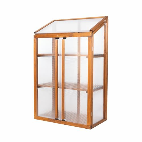 Greenspot - Balkongväxthus - Mini Växthus - 80x42x121cm LxDxH - Trä och plast, Maximal belastning per hylla 50 kg - för örter, plantor, terrass - Ursprung Brun Rosenträ