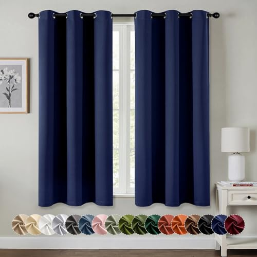 MIULEE Blackout Curtains for Bedroom 2 Panels 40 x 63 Inch Long Navy Blue