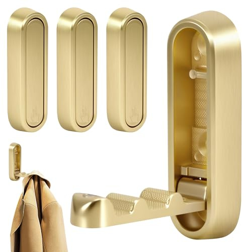 4Pcs Foldable Wall Hanging Hooks, Zinc Alloy Folding Wall Hooks for Hanging Heavy Duty Coat Robe Purse Bathroom Mount Hook Retractable for Bathroom,Closet,Entryway