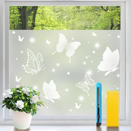 Niviy 2PCS Vinilos para Cristales Mariposas Esmerilado Vinilo Ventana Privacidad Estático Anti UV Vinilo Opaco para Cristales Mate para Puertas Cristal Bano Cocina 44.5x120cm