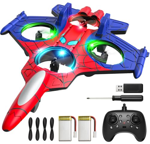 Foam Remote Control Airplanes for Kids Age 8 9 10 11 12 +, Spider Mini Drone for Kids, RC Airplane Fighter Jet with Light, 360°Flip Fighter Jet Toys, Stunt Roll, Airplane Toy Gifts for Boys Ages 8+