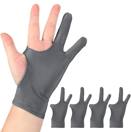 sourcing map 4pcs Artist Drawing Glove, Breathable Graphics Painting Glove with Two Fingers for Right Left Graphic Digital Tablet Paper Sketching (Size M), Gray