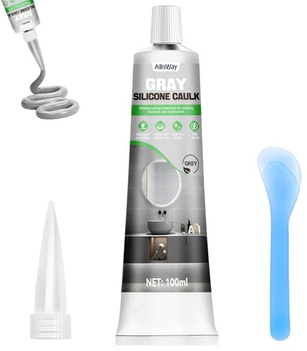 Allisway Silikon Grau, Silikon Kleber, Siliken Grau Sanitär, Eignet Sich zum Abdichten von Fugen In Badezimmern, KüChen und Innen-Außenbereichen, Wasserfest und Schnelltrocknend, 100 ml