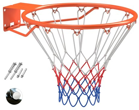 COSTWAY Ø 45 cm massiv basketkorg inomhus, mini basketkorg, väderbeständig för väggmontering, basketring med ring och nät, baskethoop utomhus för barn och vuxna (orange)