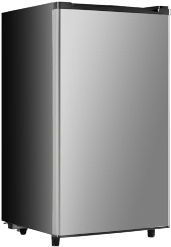 3.2 Cu.Ft Mini Fridge with Freezer, 1 Door Small Refrigerator with Adjustable Thermostat Energy-efficient Low Noise, Compact Fridge for Bedroom, Office, Dorm, Silver