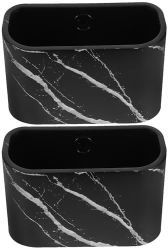 PACKOVE Mini Papelera de Plástico sin Tapa para Escritorio 2 Unidades, Pequeña Papelera de Mesa Color Negro Mármol, Bote de Basura para Oficina y Hogar, Cesta de Plástico para Desechos