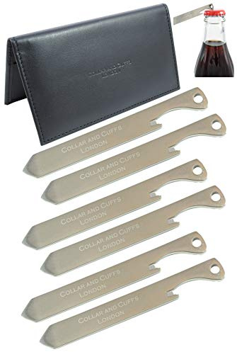 COLLAR AND CUFFS LONDON Baleine de Col de Chemise Metal - DÉCAPSULEUR ET TOURNEVIS - Titane - Trois Paires - Un Cadeau Parfait - Avec Pochette de Cadeau