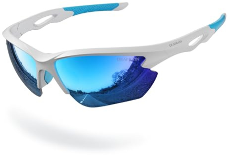 DEAFRAIN Sports Polarized Sunglasses for Men Women Cycling Running Fishing Baseball Driving White Blue Glasses UV400 Protection