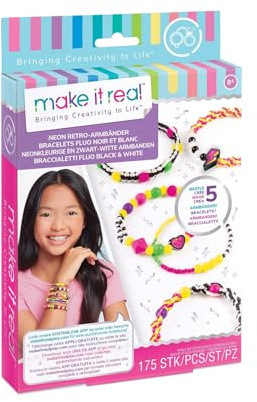Make It Real 2901209 Neon Retro-Armbänder, Bastelset, DIY Schmuckset, Schmuck selber basteln, Kreativ-Kit für Kinder