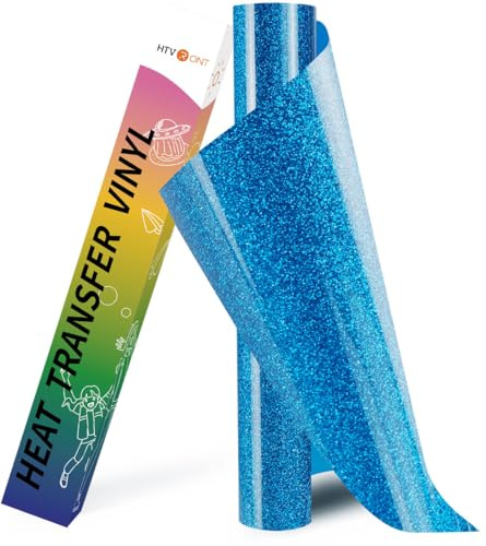 HTVRONT Glitter HTV Heat Transfer Vinyl Roll - 10 x 8ft Sky Blue Glitter HTV Vinyl for T-Shirts, Sky Blue Glitter Iron on Vinyl for All Cutter Machine - Easy to Cut & Weed for Heat Vinyl Design