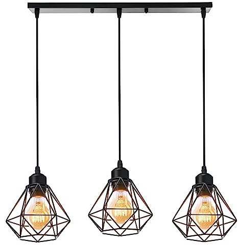 TOKIUS Lustre Suspension Industrielle Vintage 3 Lampes E27 Plafonnier Luminaire Design Métal Cage Ø160mm éclairage Plafond Pour Salon Cuisine Chambre